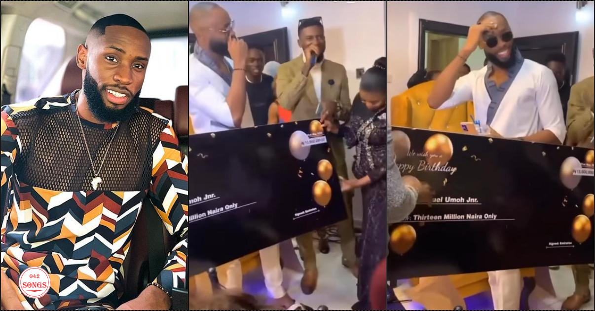 Emmanuel's priceless reaction as he receives N13M cheque from fans as birthday gift (Video)