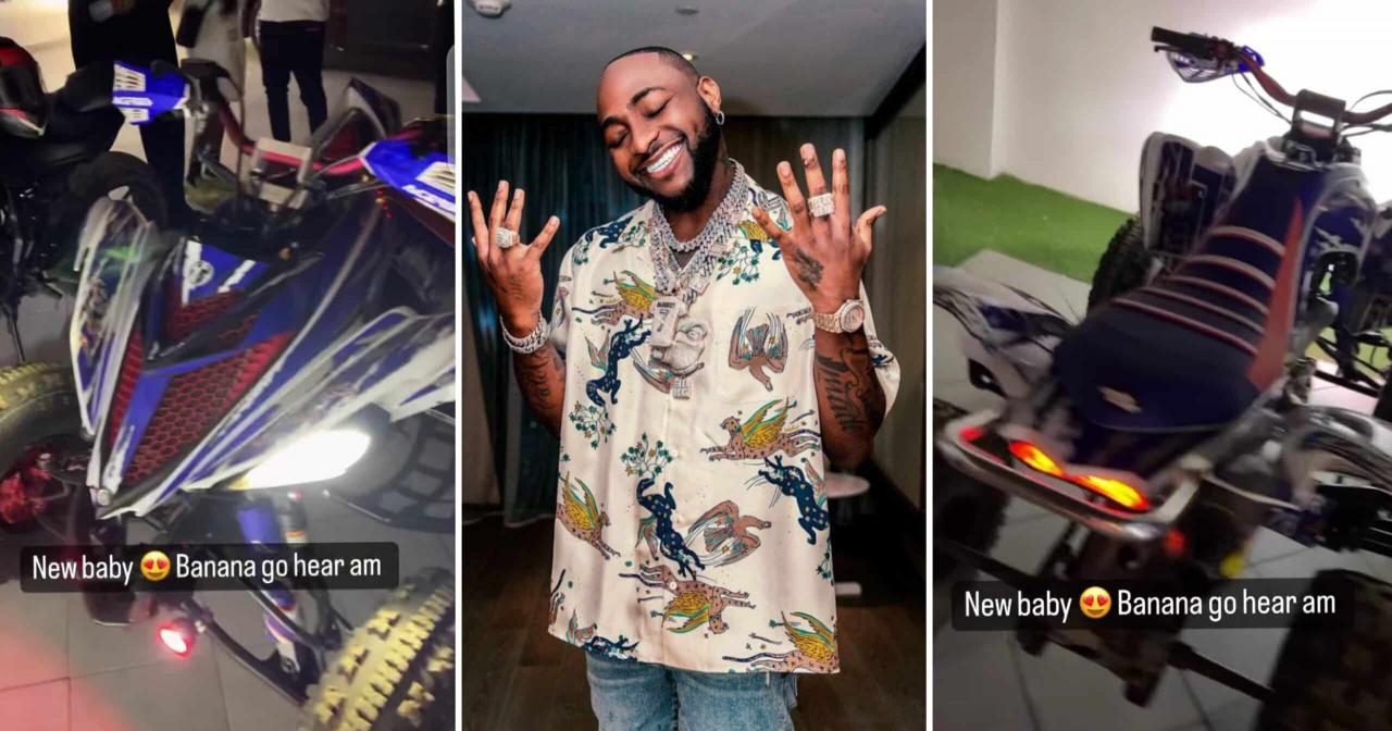 “Banana island go hear am” – Davido says as he takes delivery of his new power bike