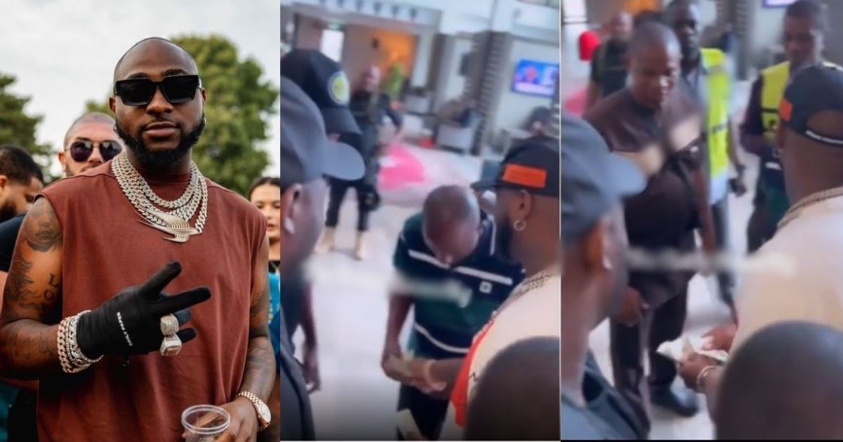 “I sure say Wizkid FC dey dere” – Reactions as Davido is spotted sharing dollars at airport